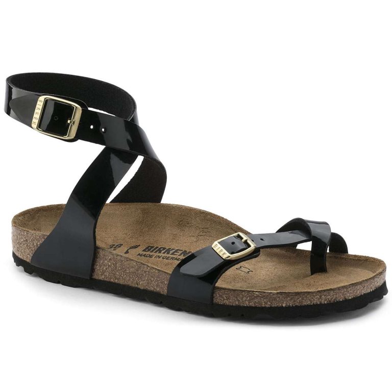 Birkenstock Yara Birko-Flor Patent Multi Strap Sandals Black | 7msh9d66Vcd