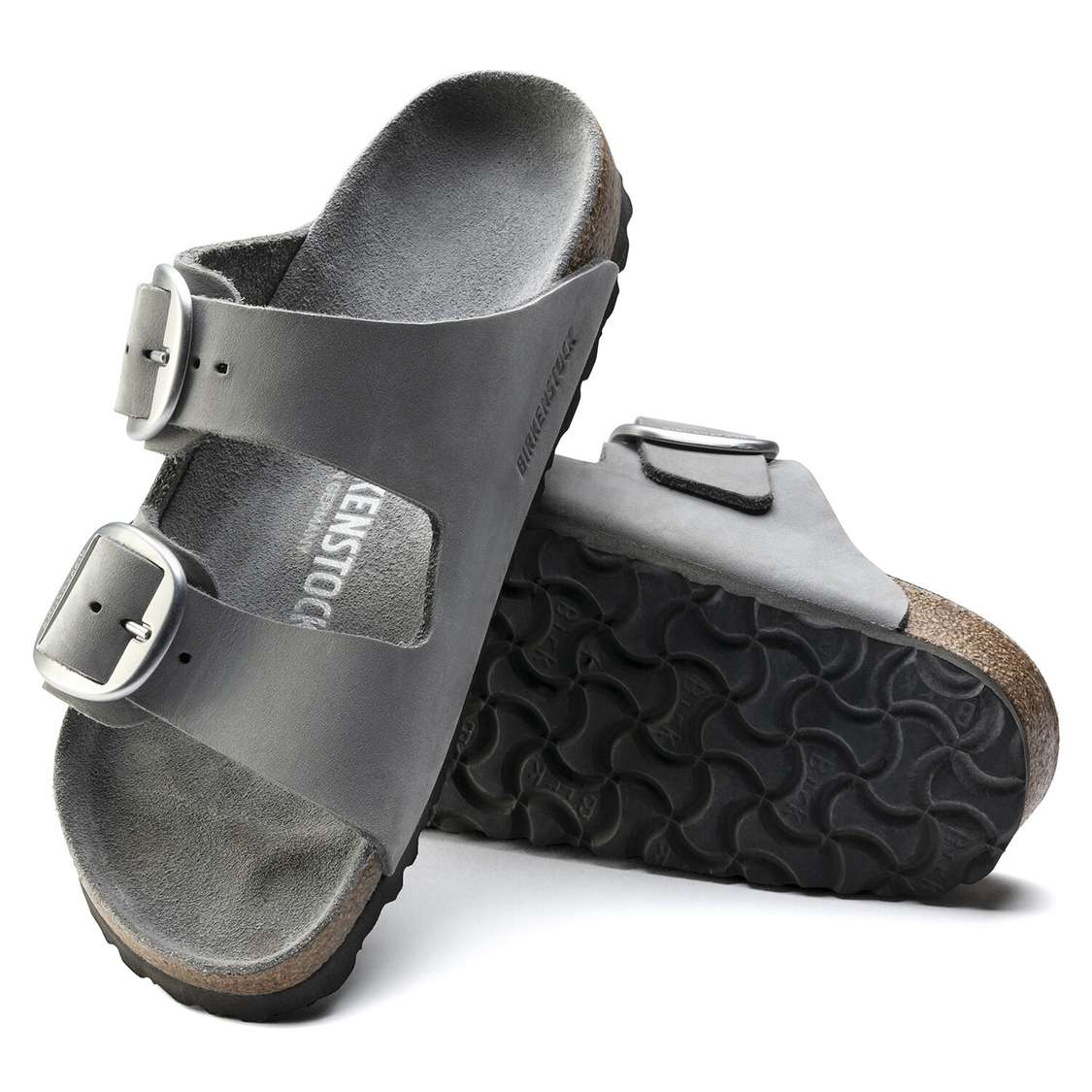 Birkenstock Arizona Big Buckle Nubuck Leather Two Strap Sandals Grey | FWS2CWixRLV