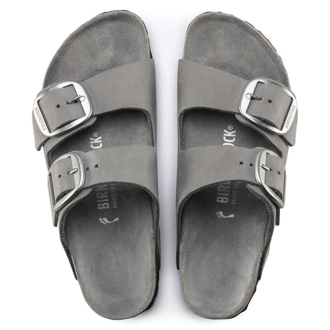 Birkenstock Arizona Big Buckle Nubuck Leather Two Strap Sandals Grey | FWS2CWixRLV