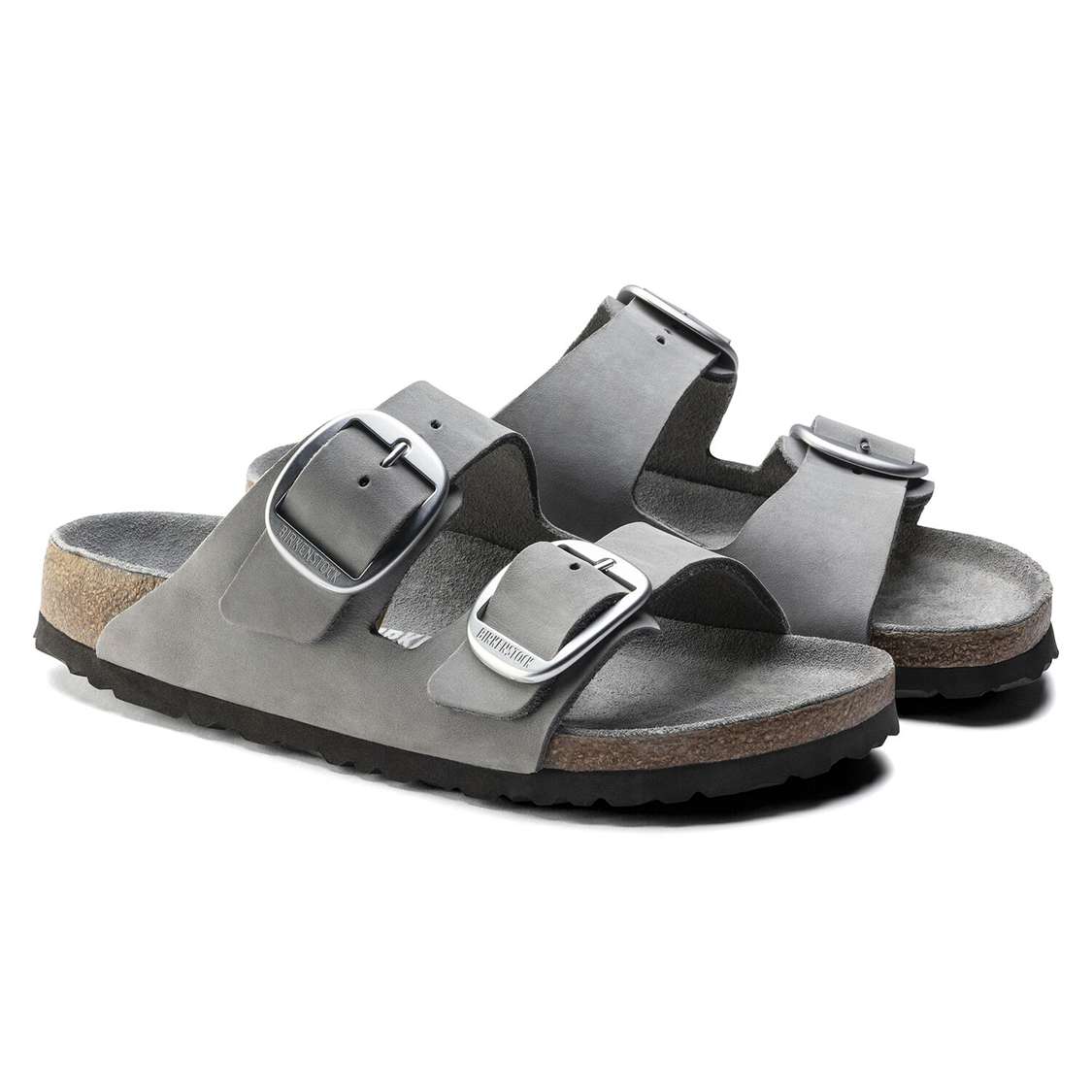 Birkenstock Arizona Big Buckle Nubuck Leather Two Strap Sandals Grey | FWS2CWixRLV