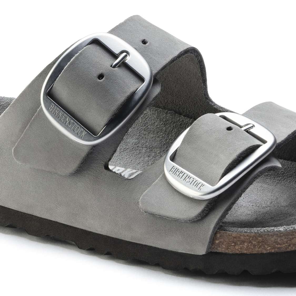 Birkenstock Arizona Big Buckle Nubuck Leather Two Strap Sandals Grey | FWS2CWixRLV