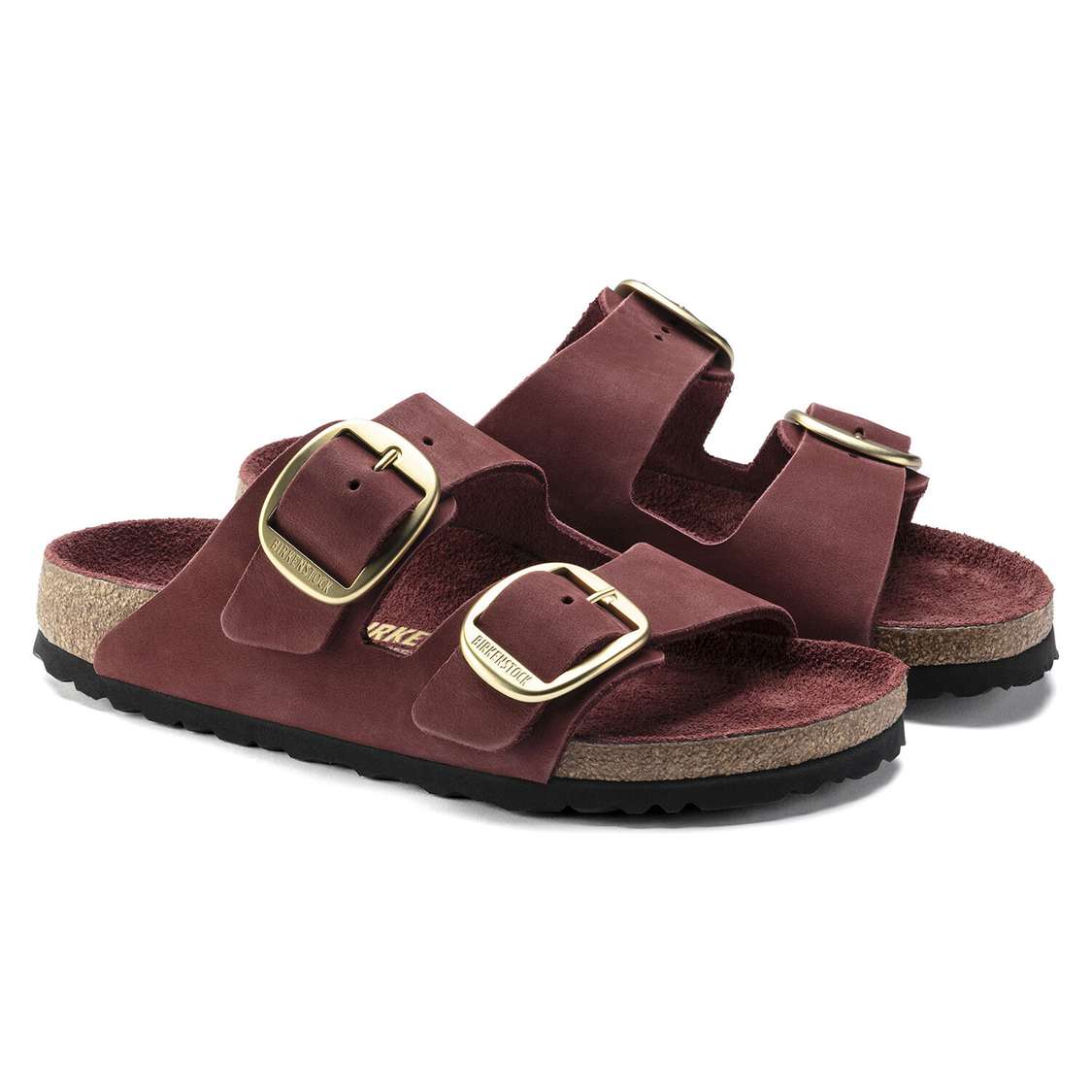 Birkenstock Arizona Big Buckle Nubuck Leather Two Strap Sandals Red | HWFNiq9ZW1z