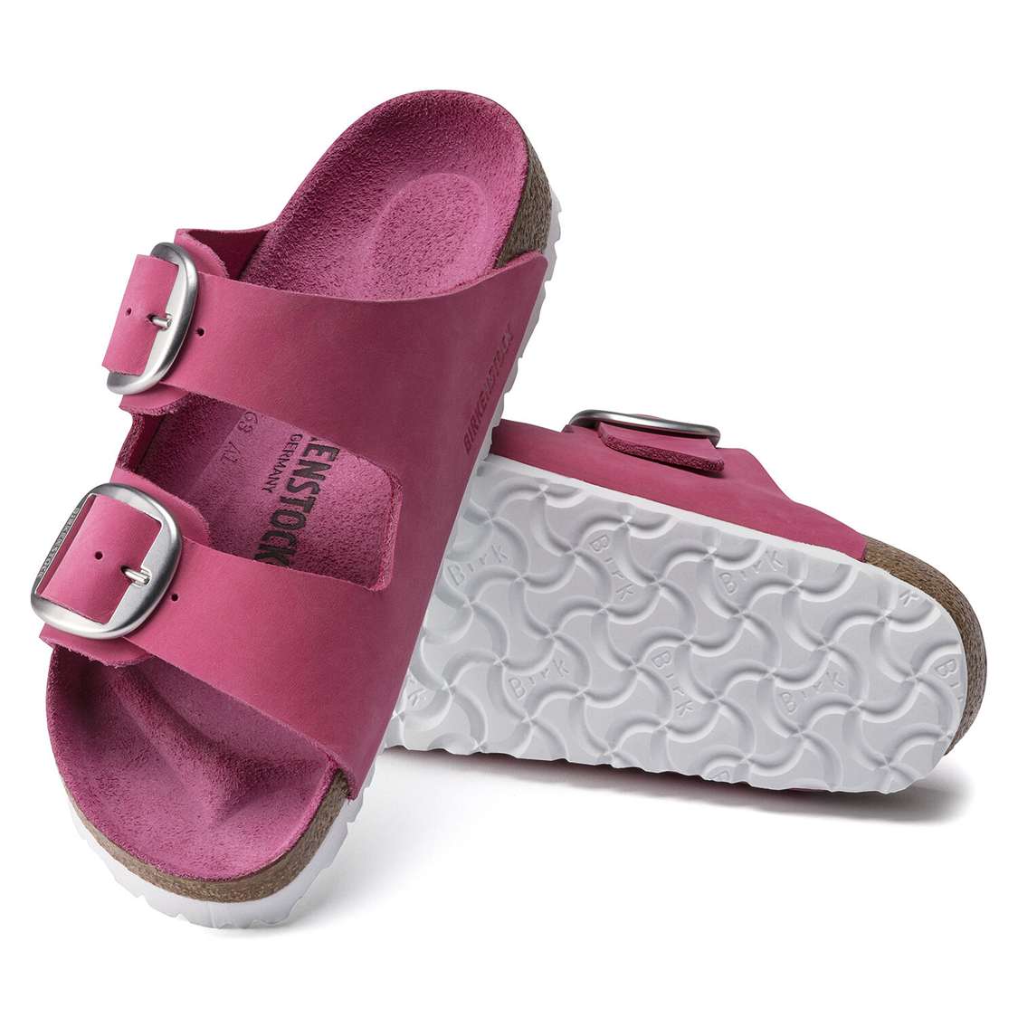 Birkenstock Arizona Big Buckle Nubuck Leather Two Strap Sandals Fuchsia | MsRVbtfOSdp