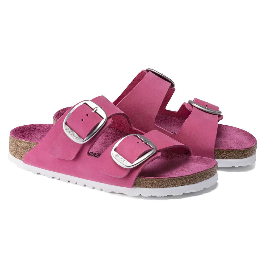 Birkenstock Arizona Big Buckle Nubuck Leather Two Strap Sandals Fuchsia | MsRVbtfOSdp