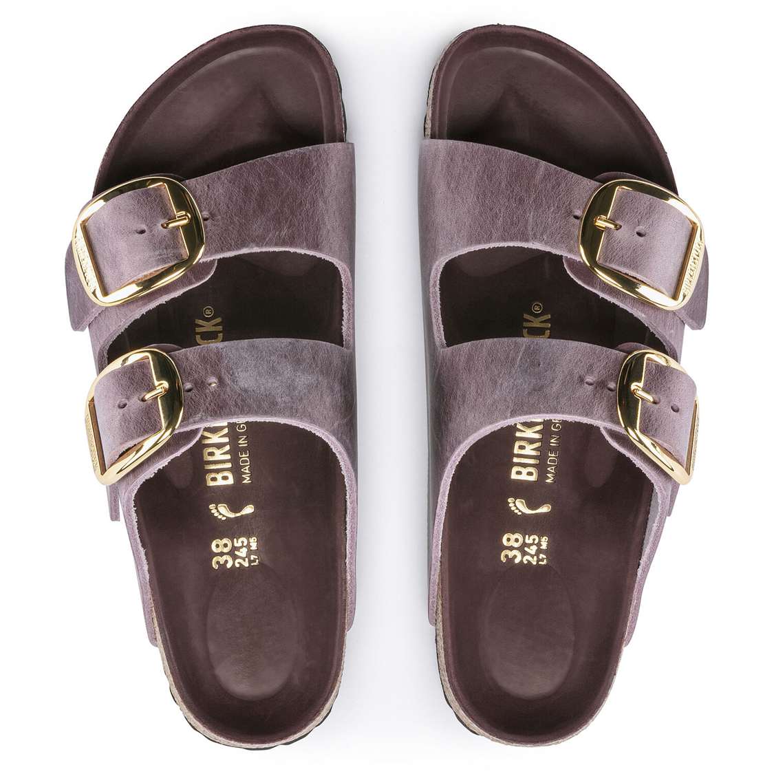 Birkenstock Arizona Big Buckle Oiled Leather Two Strap Sandals Lavender | 4B8wKgetogB