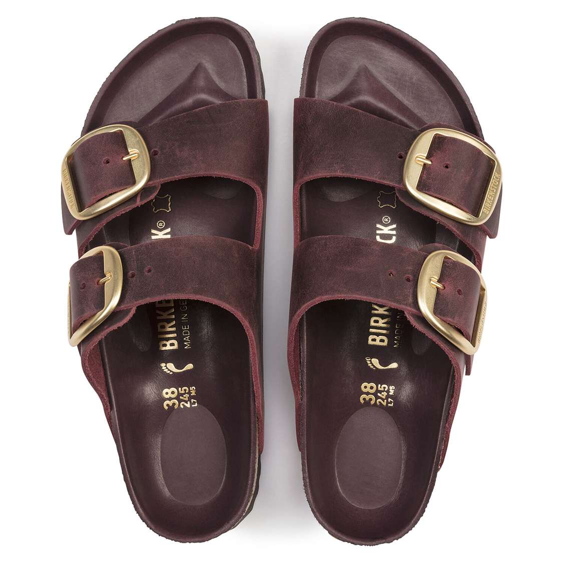 Birkenstock Arizona Big Buckle Oiled Leather Two Strap Sandals Red | VhAQgdXPira