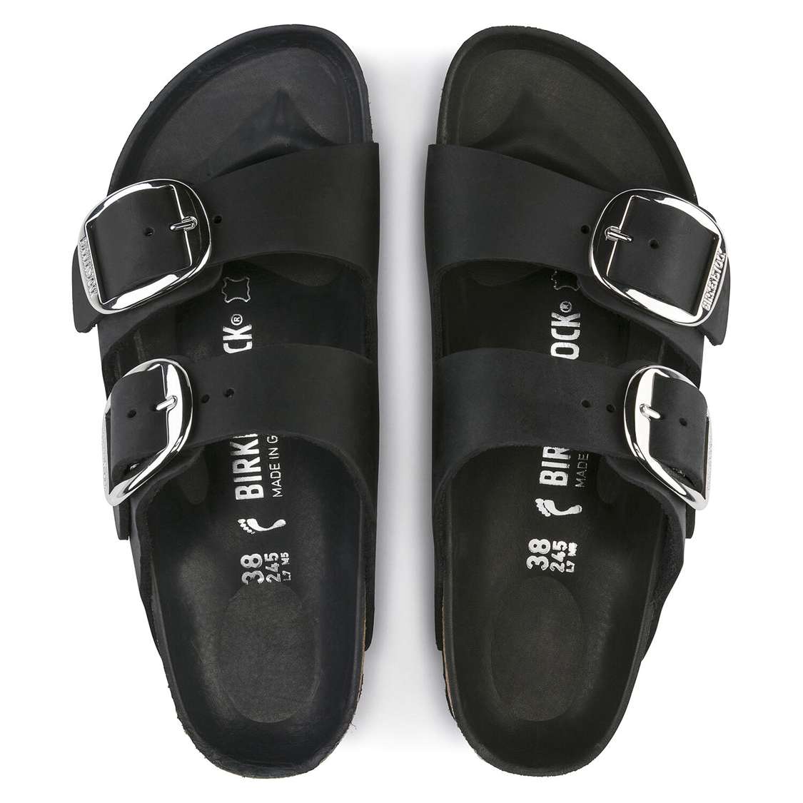 Birkenstock Arizona Big Buckle Oiled Leather Two Strap Sandals Black | pL8P36Nmtgb