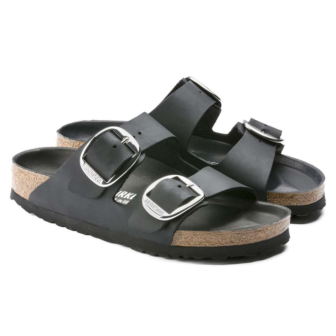 Birkenstock Arizona Big Buckle Oiled Leather Two Strap Sandals Black | pL8P36Nmtgb