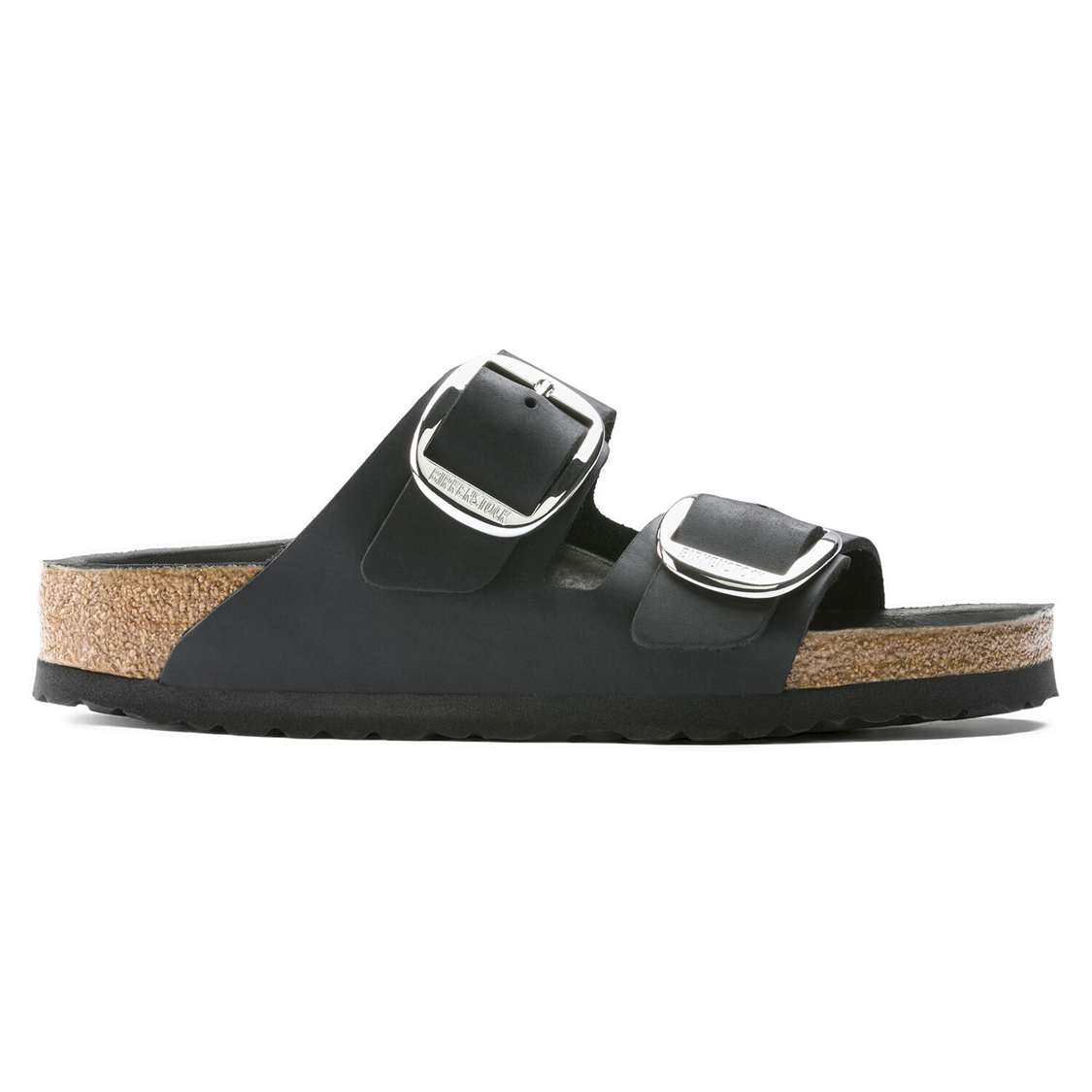 Birkenstock Arizona Big Buckle Oiled Leather Two Strap Sandals Black | pL8P36Nmtgb