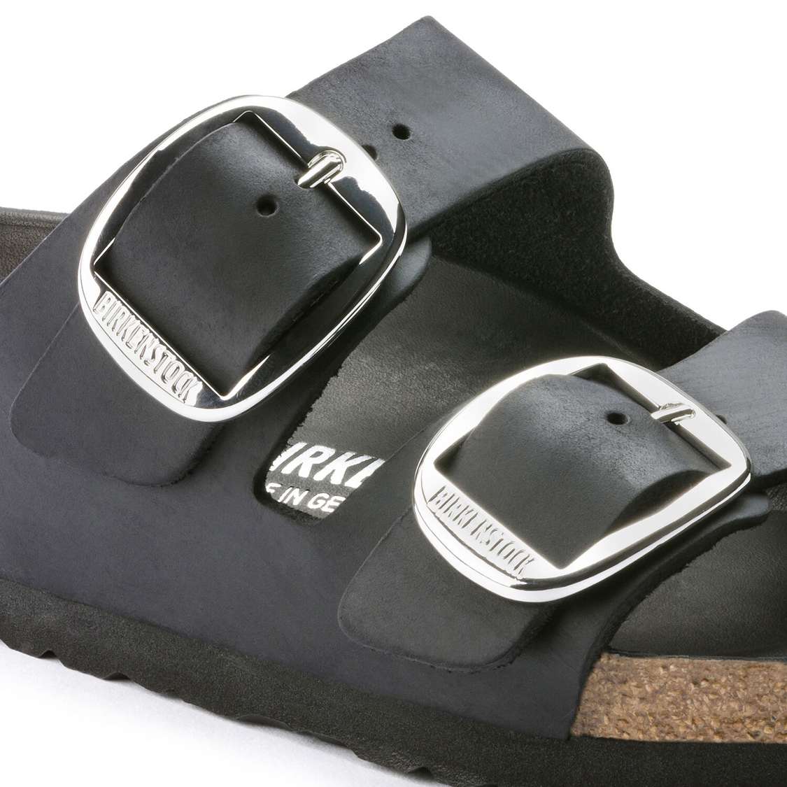 Birkenstock Arizona Big Buckle Oiled Leather Two Strap Sandals Black | pL8P36Nmtgb