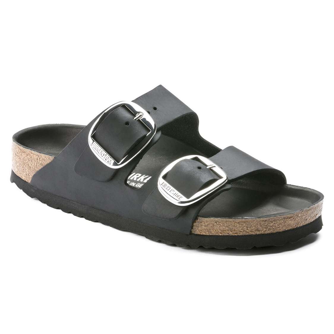 Birkenstock Arizona Big Buckle Oiled Leather Two Strap Sandals Black | pL8P36Nmtgb