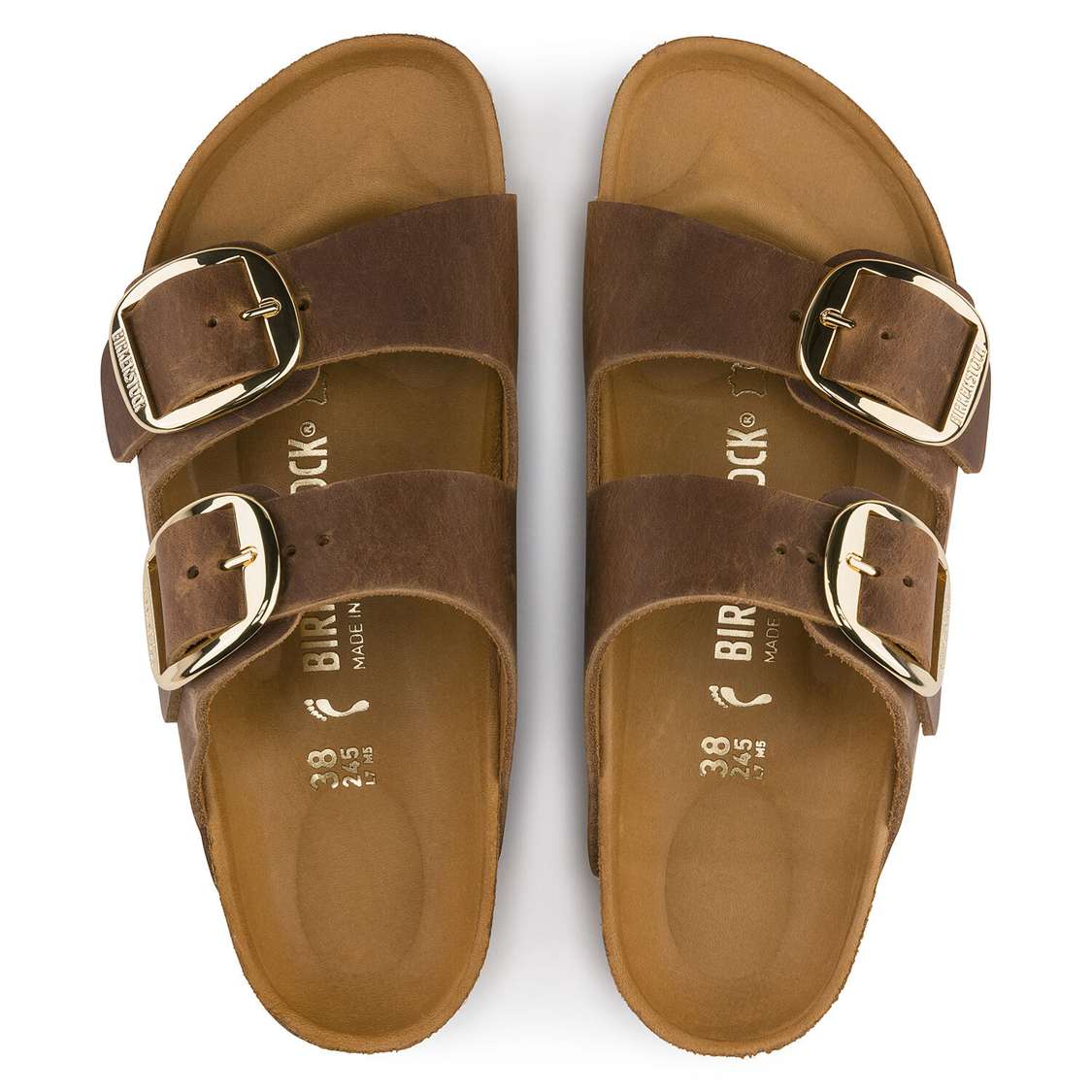 Birkenstock Arizona Big Buckle Oiled Leather Two Strap Sandals Brown | pZSeRWuDMqB