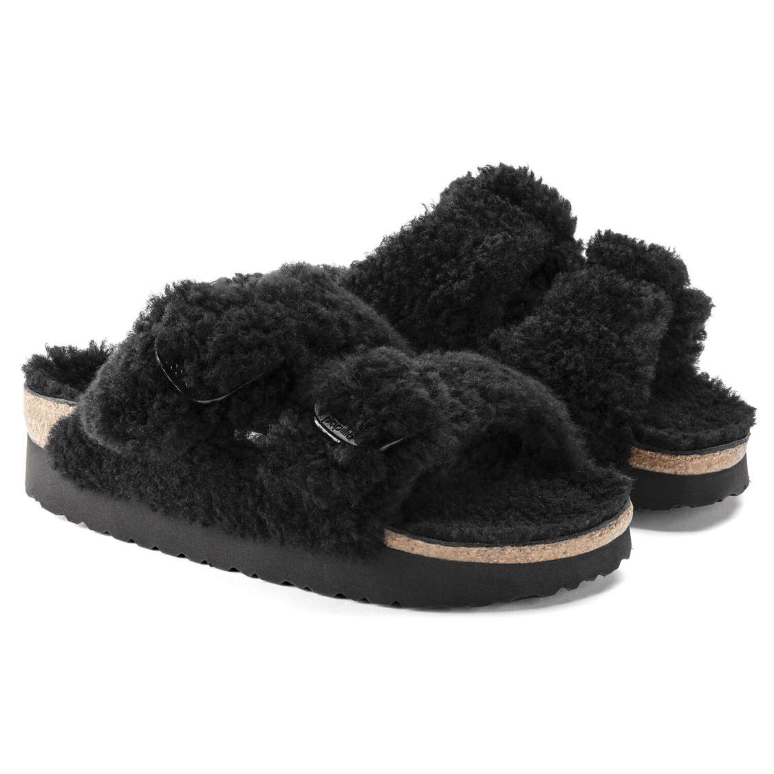 Birkenstock Arizona Big Buckle Shearling Platforms Sandals Black | eiAQSOkyRae