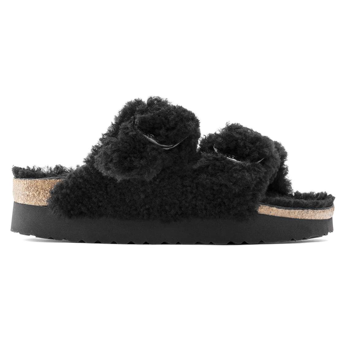 Birkenstock Arizona Big Buckle Shearling Platforms Sandals Black | eiAQSOkyRae