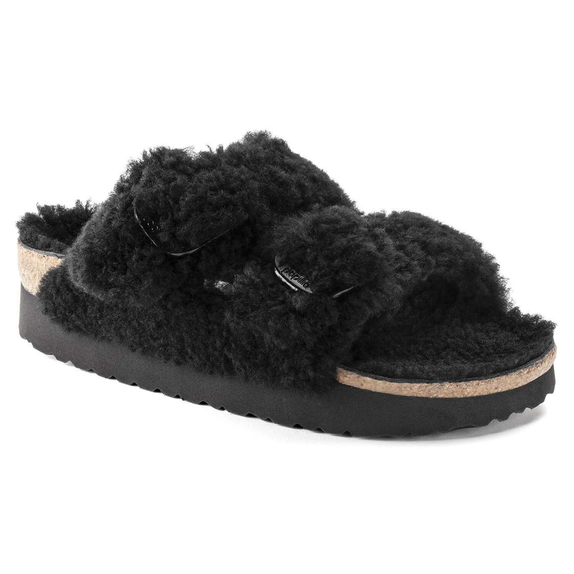 Birkenstock Arizona Big Buckle Shearling Platforms Sandals Black | eiAQSOkyRae