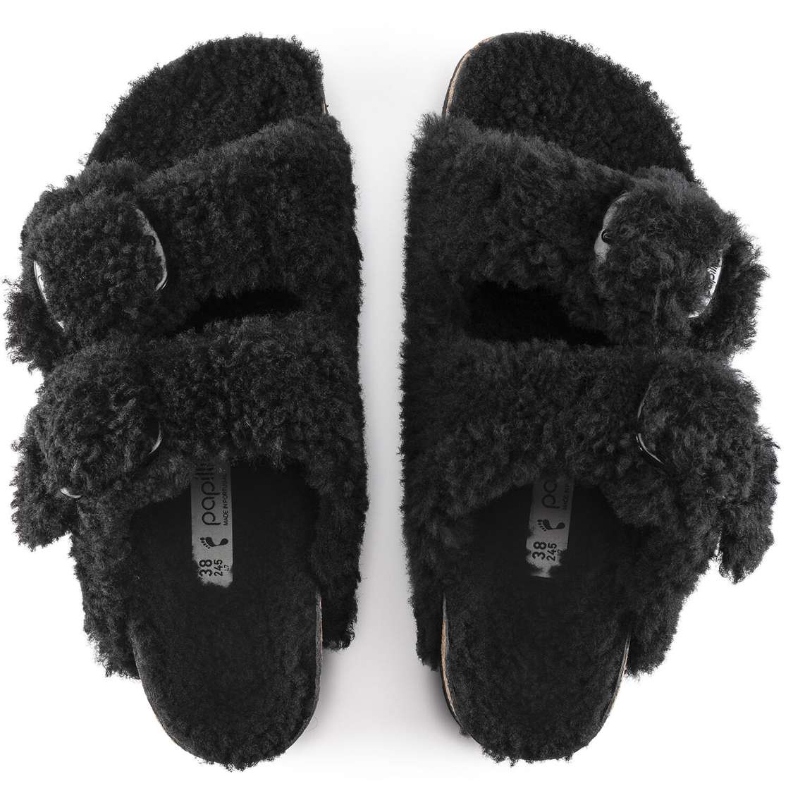 Birkenstock Arizona Big Buckle Shearling Two Strap Sandals Black | tzmWowjxvVo