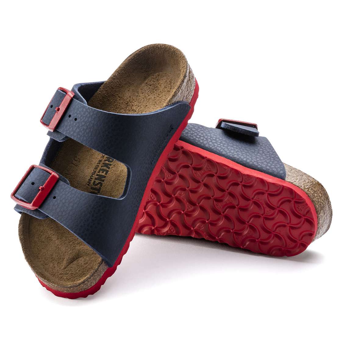 Birkenstock Arizona Birko-Flor Boys Sandals Blue Red | JoQ2RMmgfSh