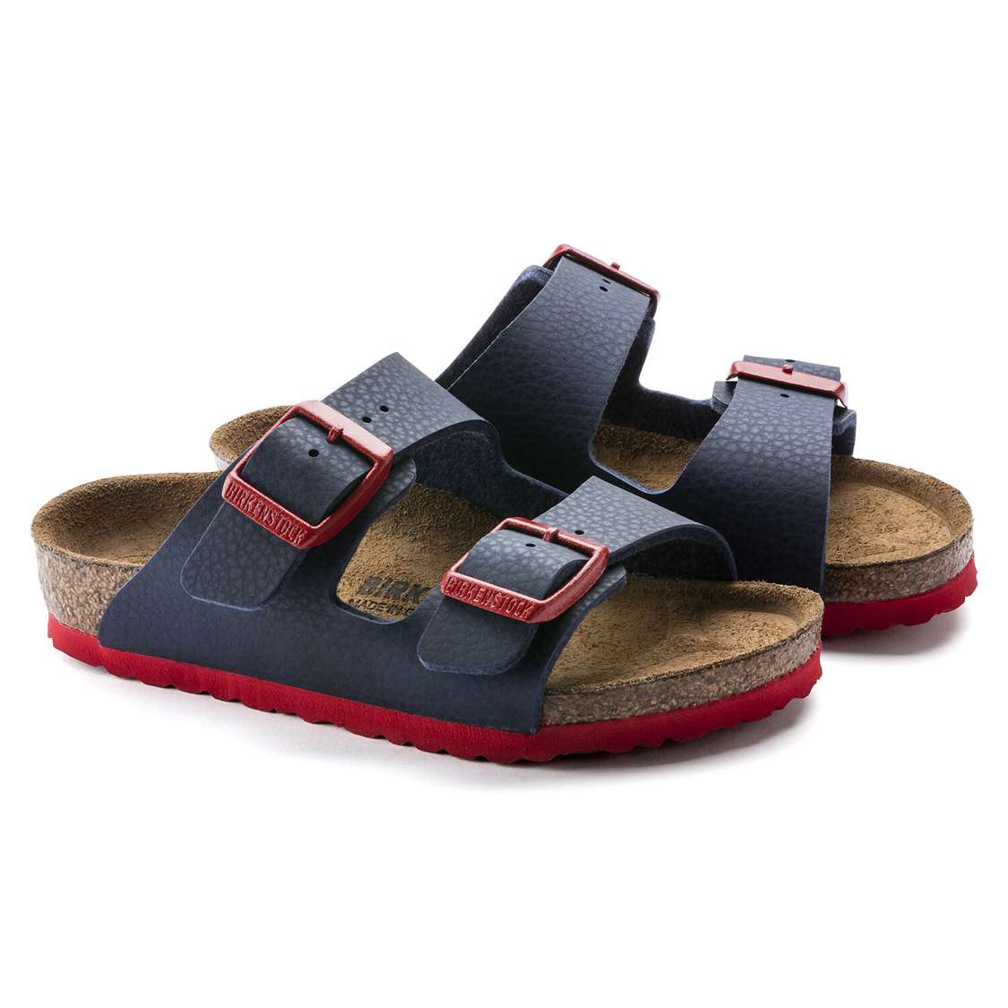 Birkenstock Arizona Birko-Flor Boys Sandals Blue Red | JoQ2RMmgfSh