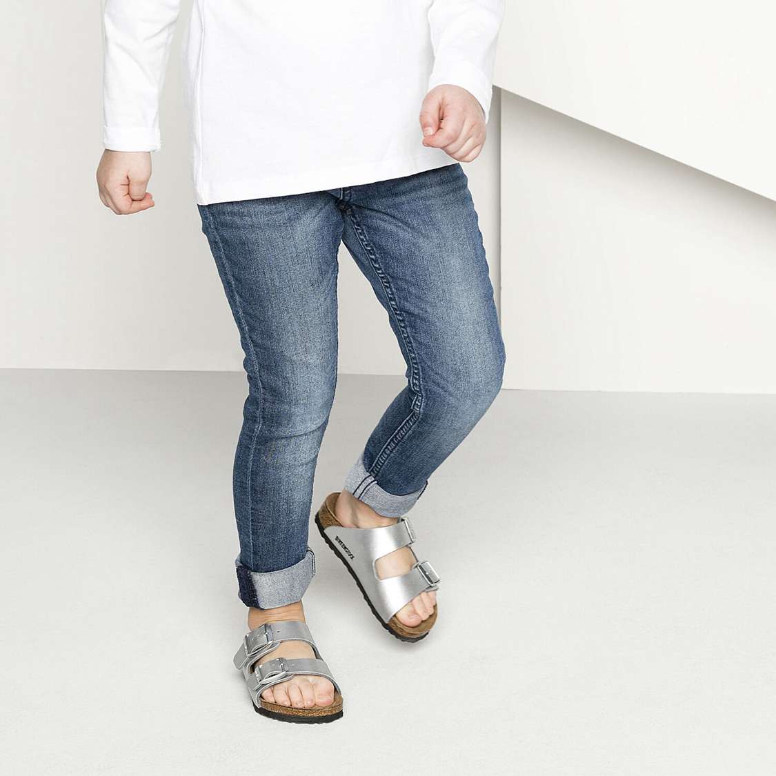 Birkenstock Arizona Birko-Flor Boys Sandals Silver | e3IkhQdQ9hM