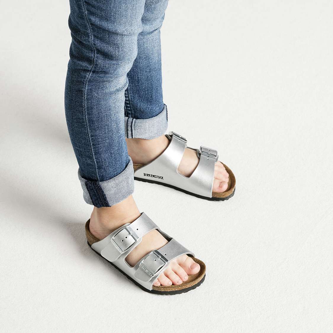 Birkenstock Arizona Birko-Flor Boys Sandals Silver | e3IkhQdQ9hM