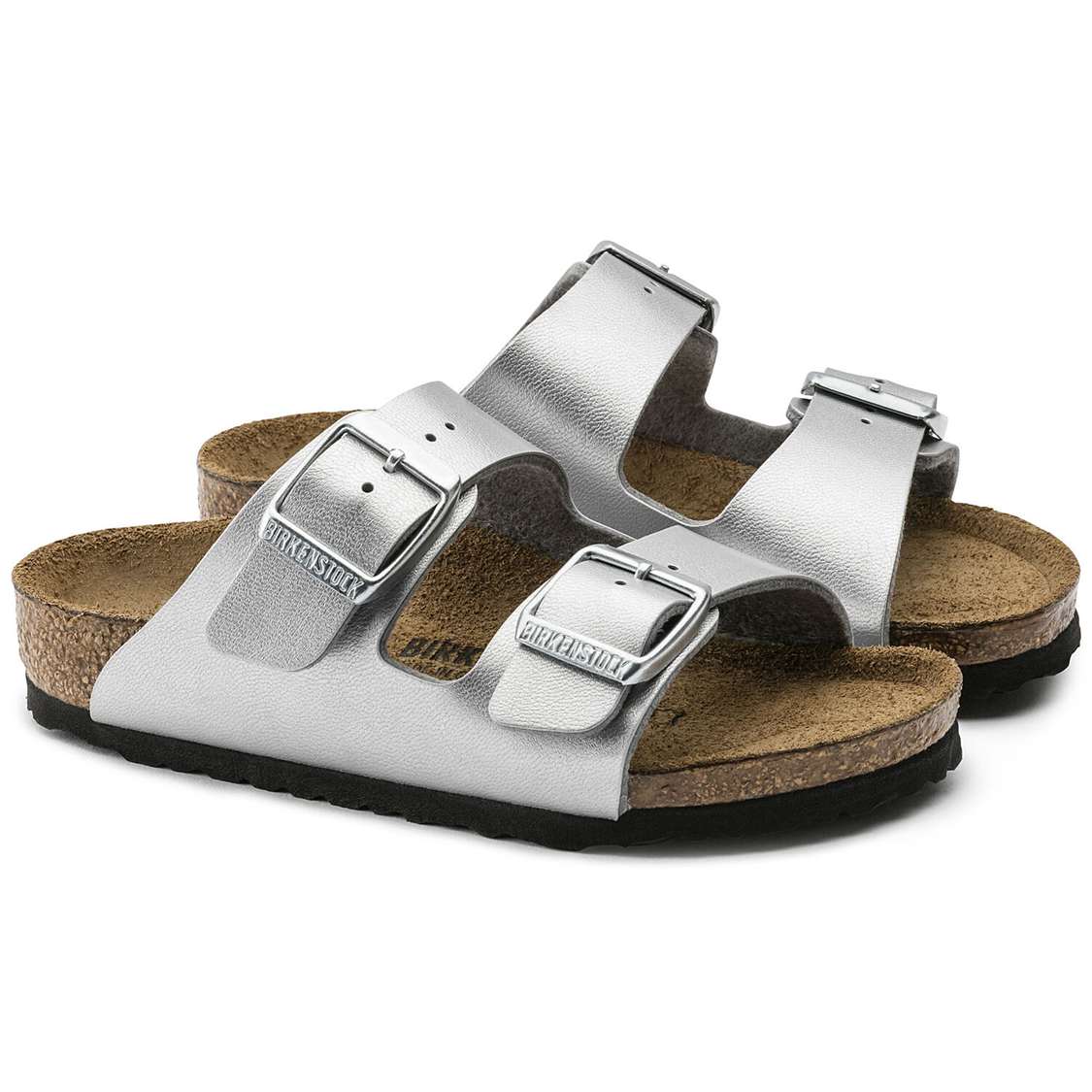 Birkenstock Arizona Birko-Flor Boys Sandals Silver | e3IkhQdQ9hM