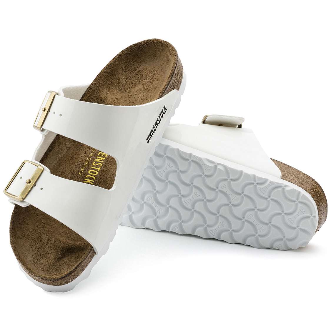 Birkenstock Arizona Birko-Flor Patent Two Strap Sandals White | 4xqVBXaVCTH