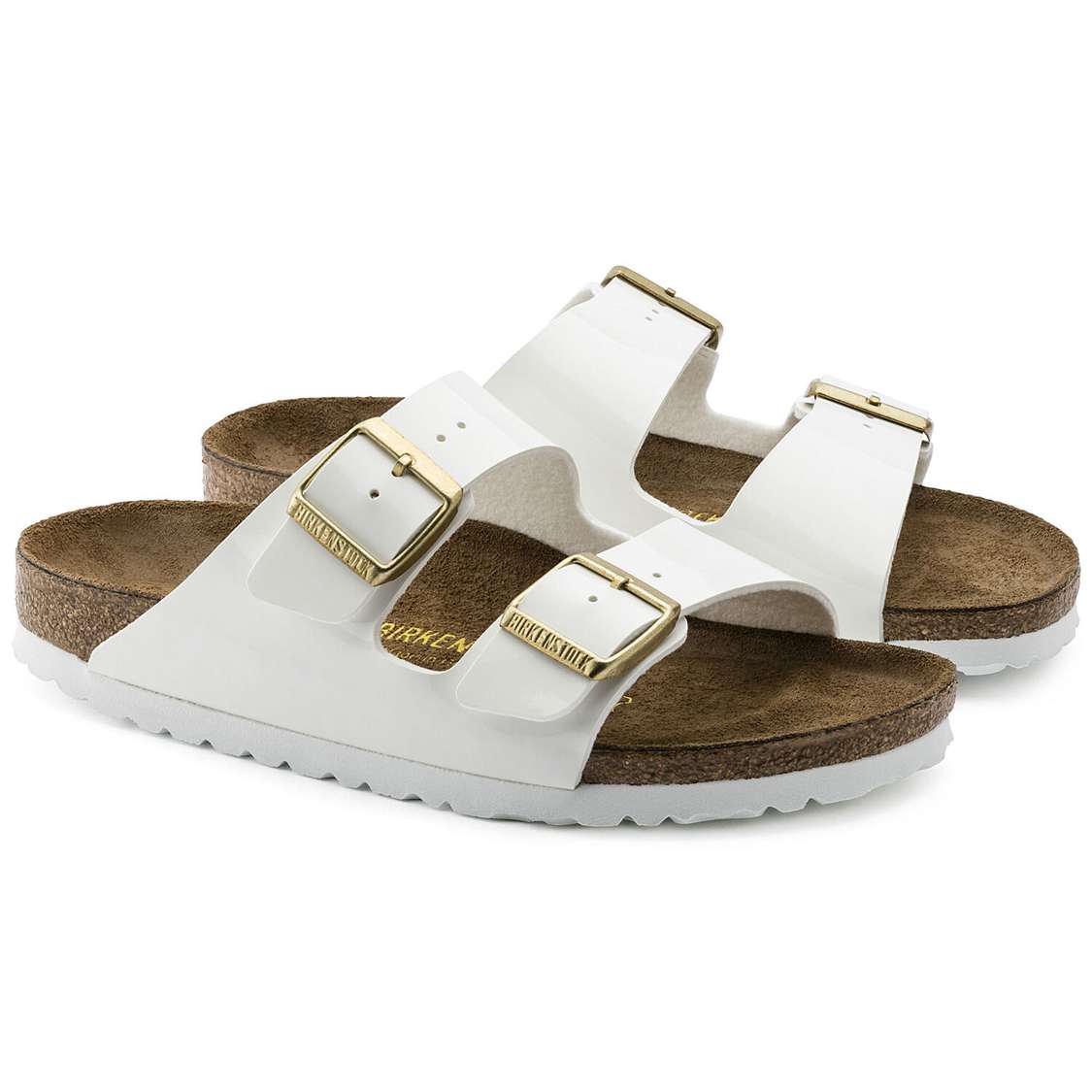 Birkenstock Arizona Birko-Flor Patent Two Strap Sandals White | 4xqVBXaVCTH