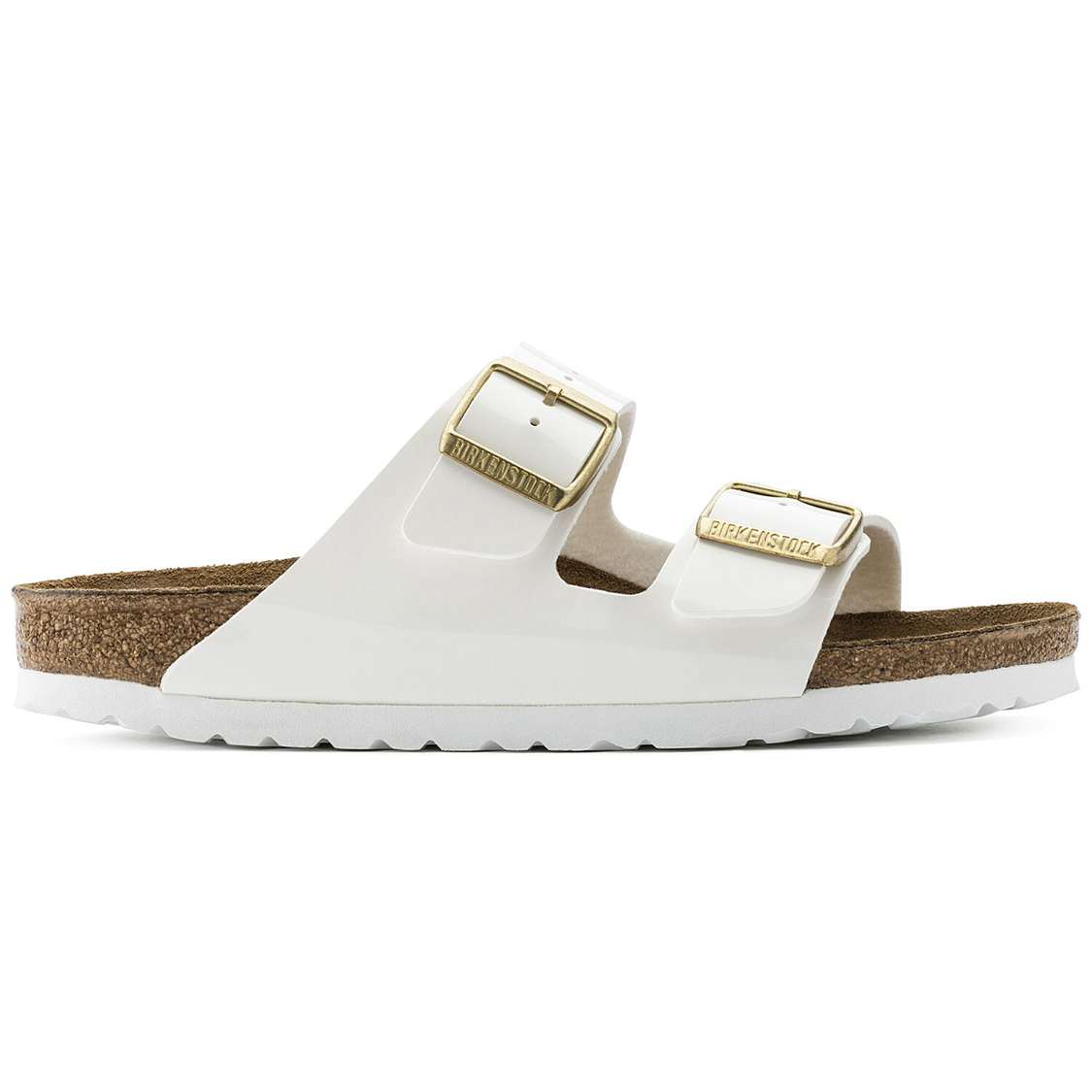 Birkenstock Arizona Birko-Flor Patent Two Strap Sandals White | 4xqVBXaVCTH