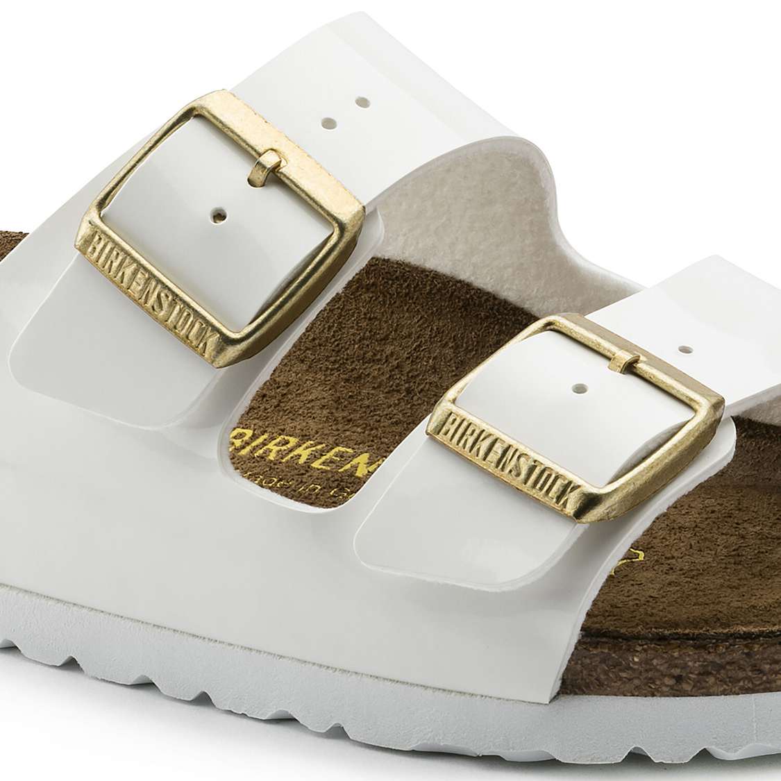 Birkenstock Arizona Birko-Flor Patent Two Strap Sandals White | 4xqVBXaVCTH