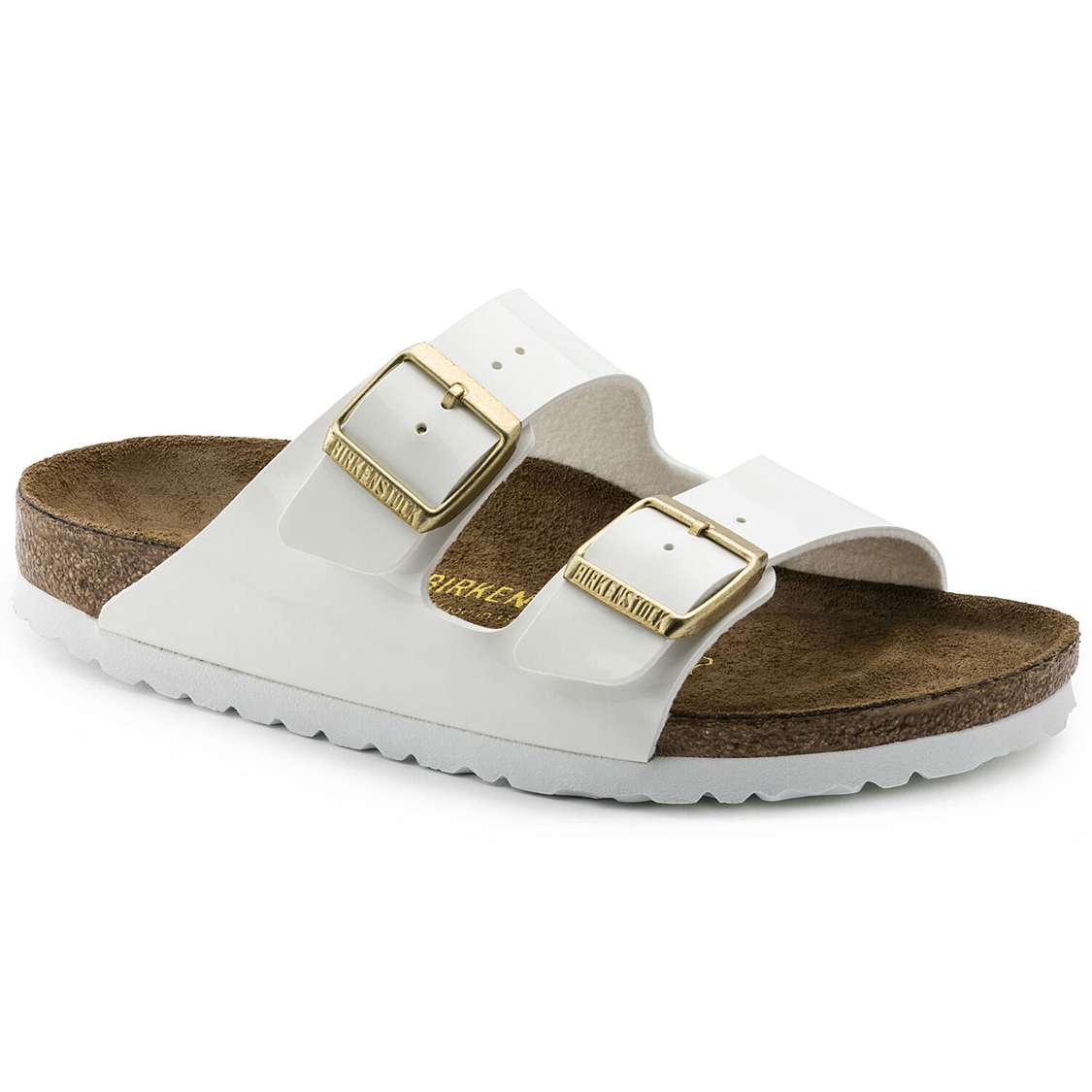 Birkenstock Arizona Birko-Flor Patent Two Strap Sandals White | 4xqVBXaVCTH