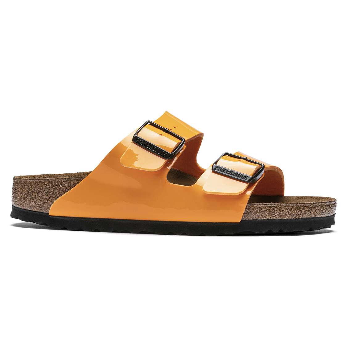 Birkenstock Arizona Birko-Flor Patent Two Strap Sandals Gold | X1MUcuCyP1l