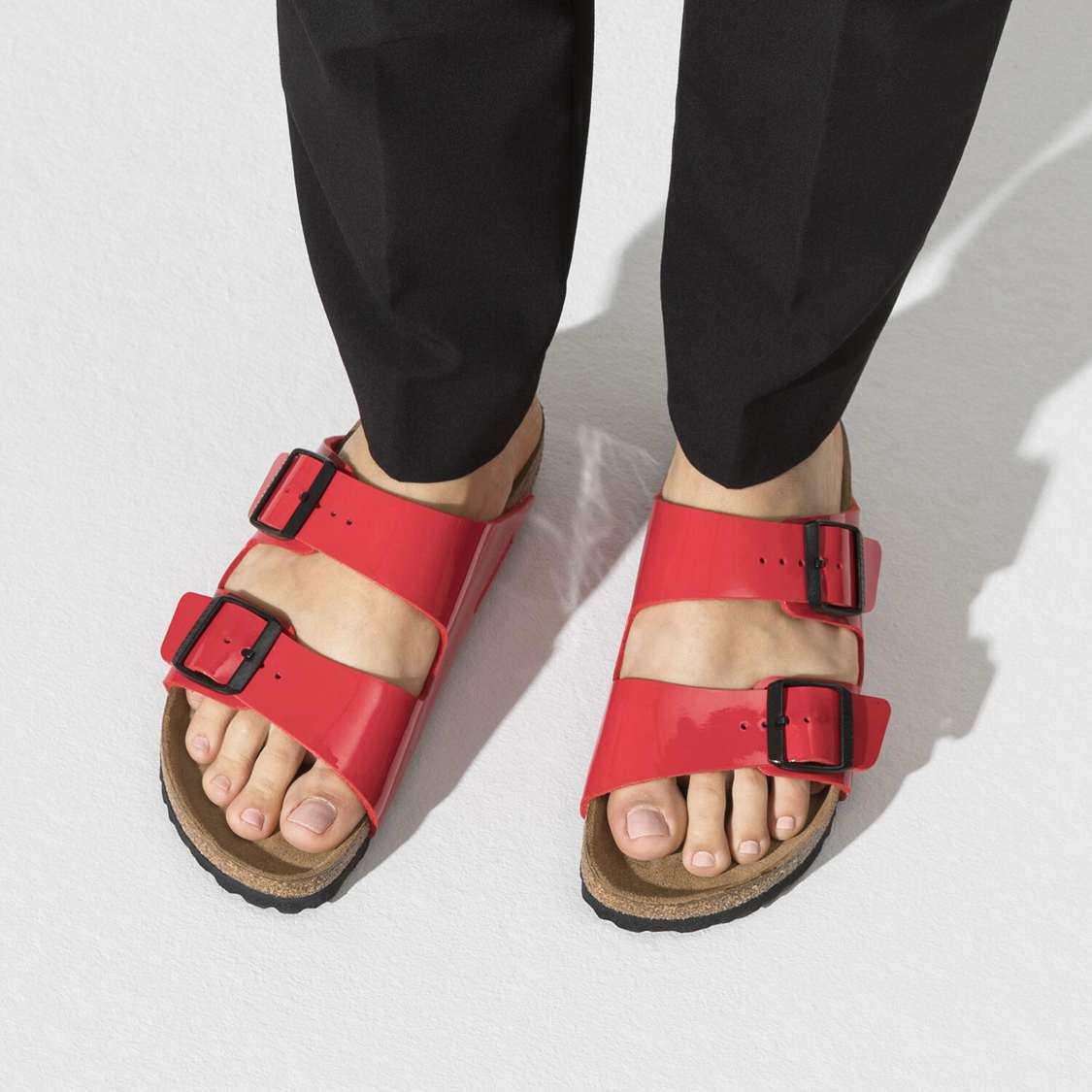 Birkenstock Arizona Birko-Flor Patent Two Strap Sandals Pink | XOdDyKEulyP