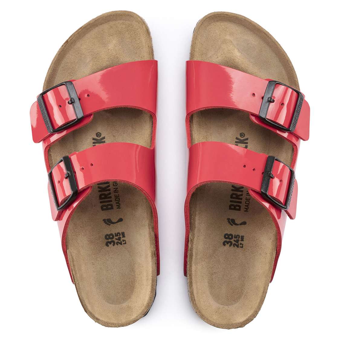 Birkenstock Arizona Birko-Flor Patent Two Strap Sandals Pink | XOdDyKEulyP