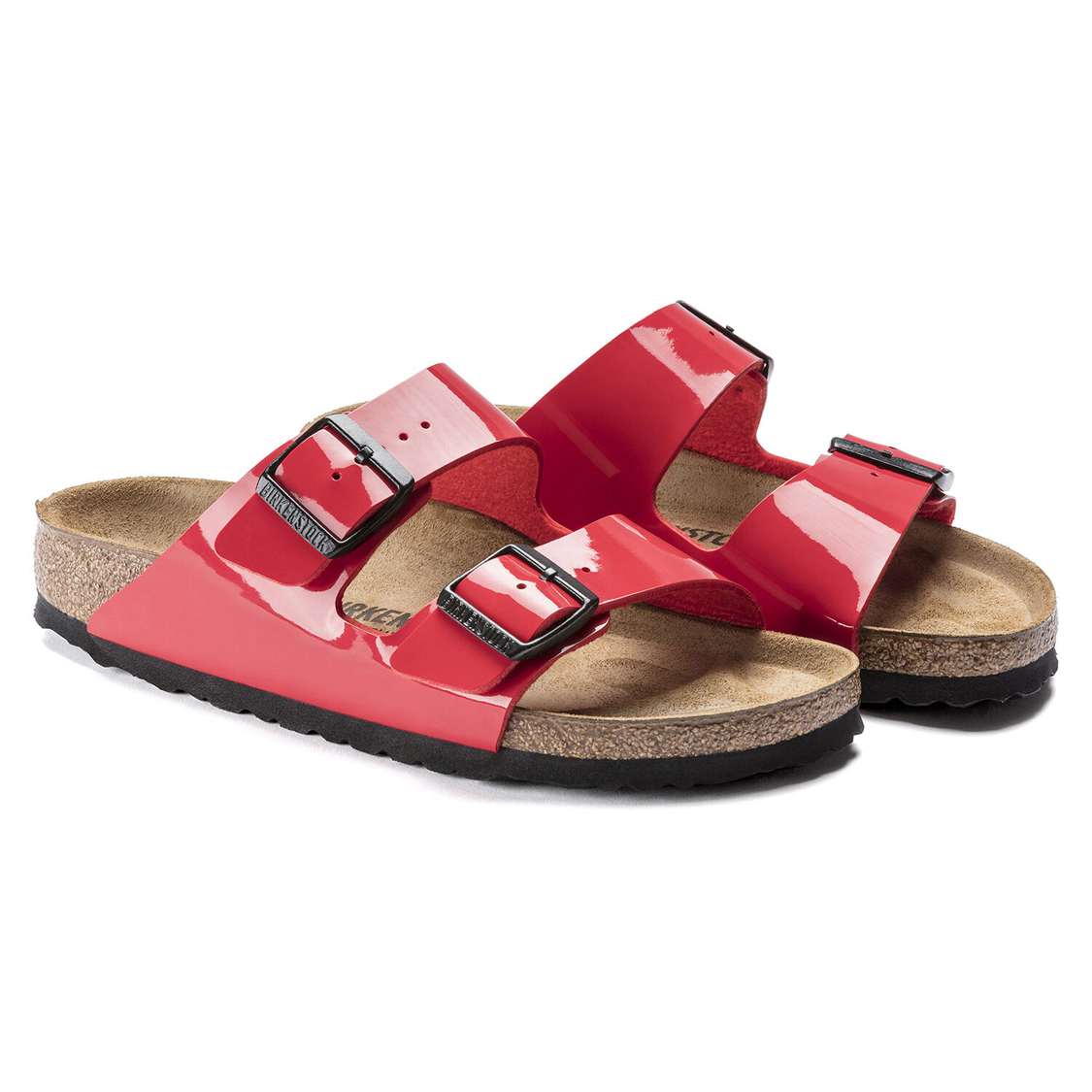 Birkenstock Arizona Birko-Flor Patent Two Strap Sandals Pink | XOdDyKEulyP