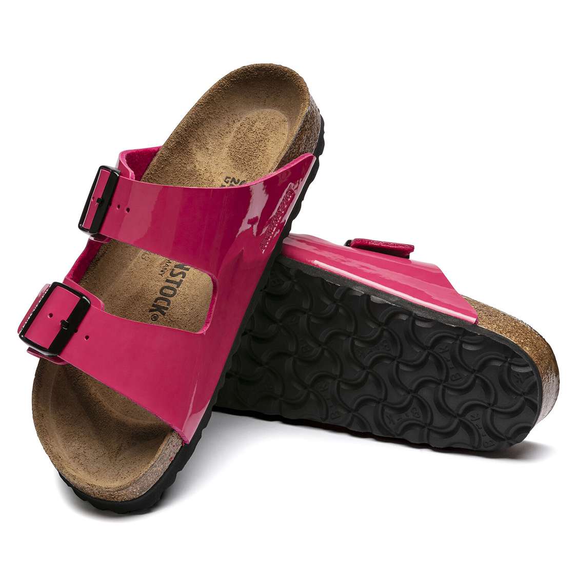 Birkenstock Arizona Birko-Flor Patent Two Strap Sandals Fuchsia | otxnKGsvHZH