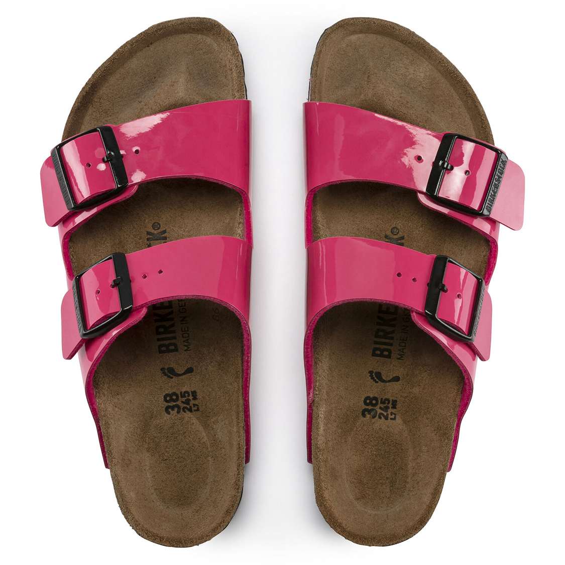 Birkenstock Arizona Birko-Flor Patent Two Strap Sandals Fuchsia | otxnKGsvHZH