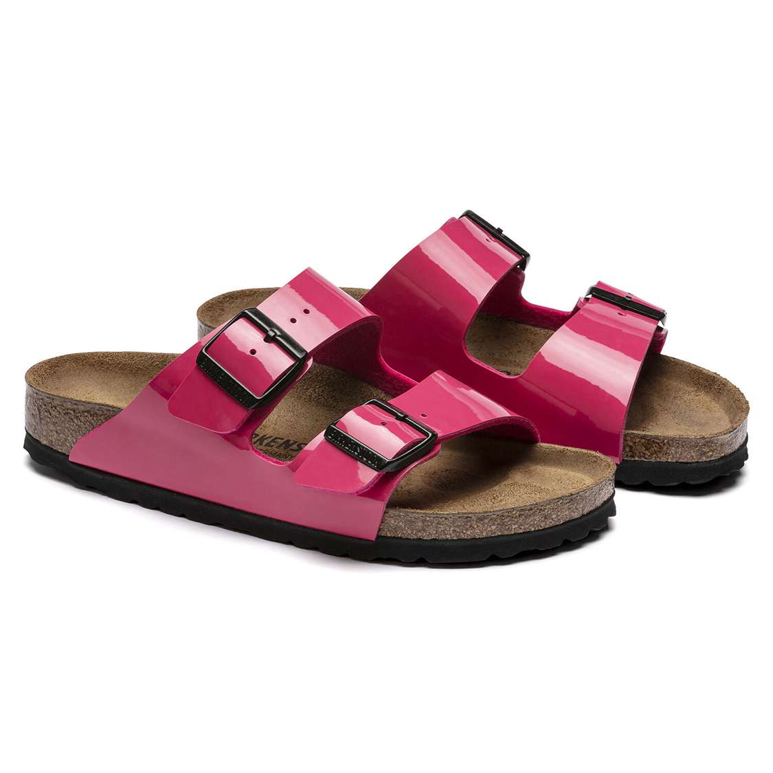 Birkenstock Arizona Birko-Flor Patent Two Strap Sandals Fuchsia | otxnKGsvHZH