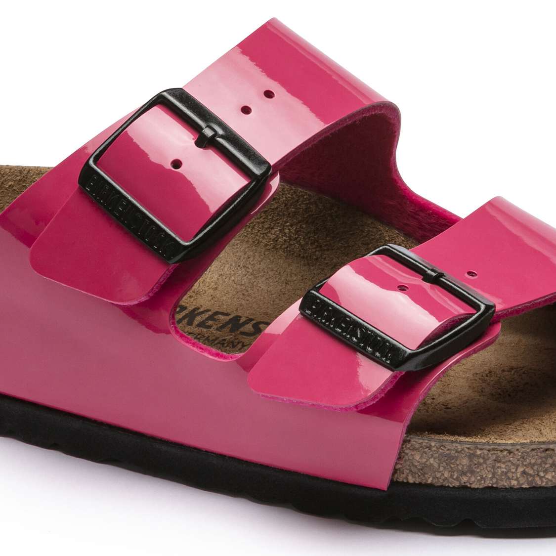 Birkenstock Arizona Birko-Flor Patent Two Strap Sandals Fuchsia | otxnKGsvHZH