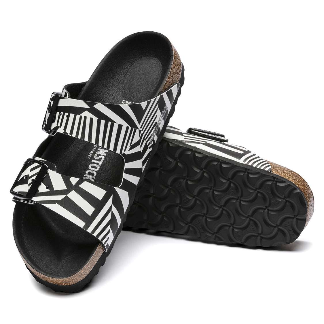 Birkenstock Arizona Birko-Flor Two Strap Sandals Camo Black White | YU2aE2EBe5B