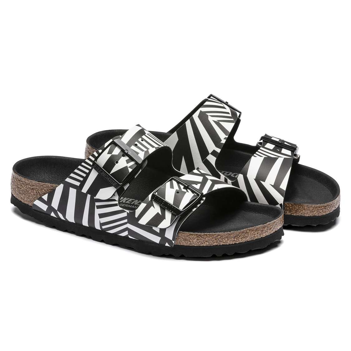 Birkenstock Arizona Birko-Flor Two Strap Sandals Camo Black White | YU2aE2EBe5B