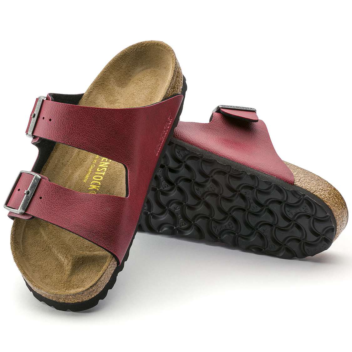 Birkenstock Arizona Birko-Flor Two Strap Sandals Burgundy | dH4zG8MacZA