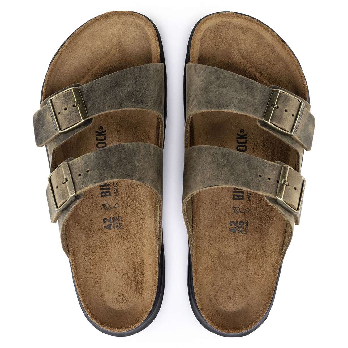 Birkenstock Arizona Cross Town Oiled Leather Two Strap Sandals Khaki | LluJysPZrhz