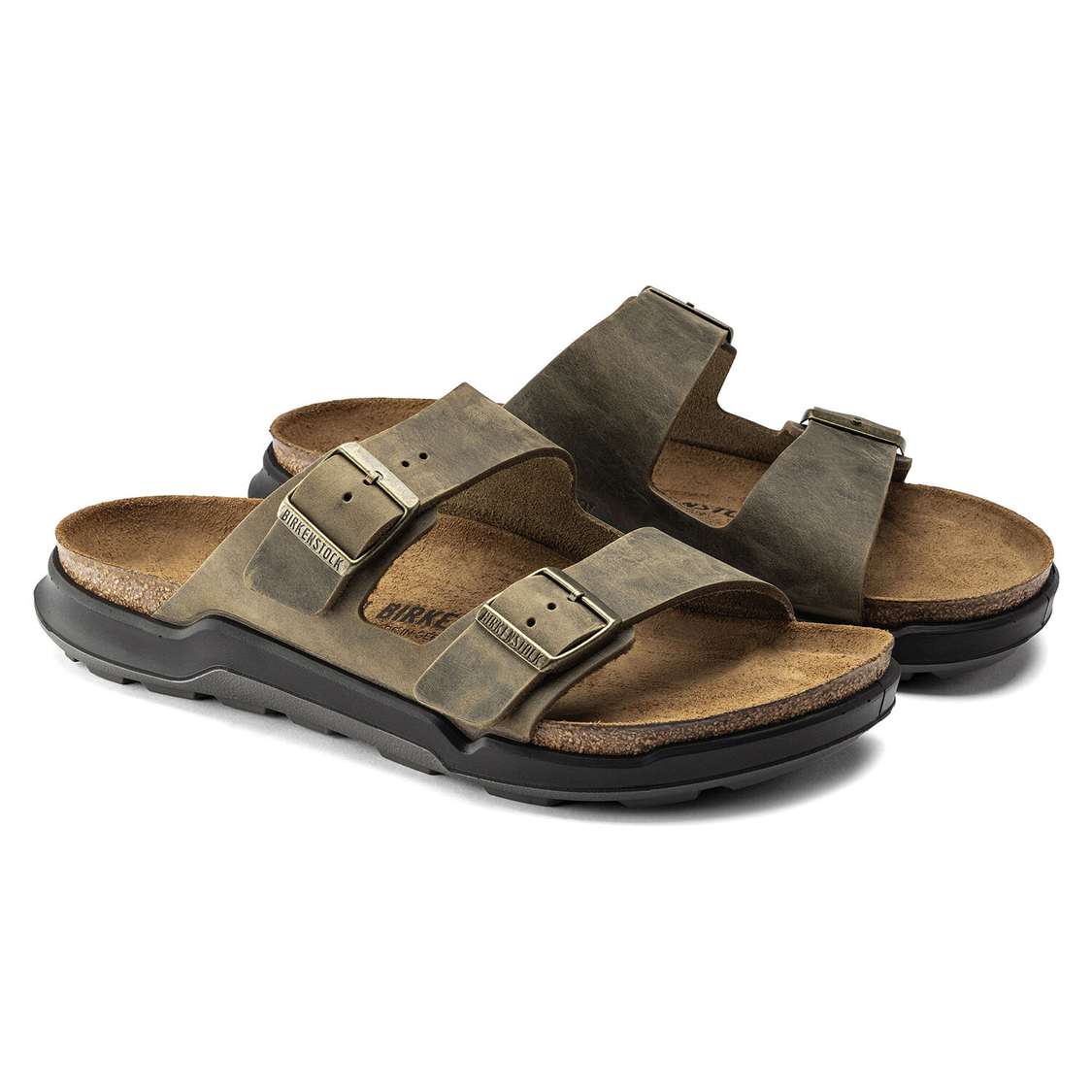 Birkenstock Arizona Cross Town Oiled Leather Two Strap Sandals Khaki | LluJysPZrhz