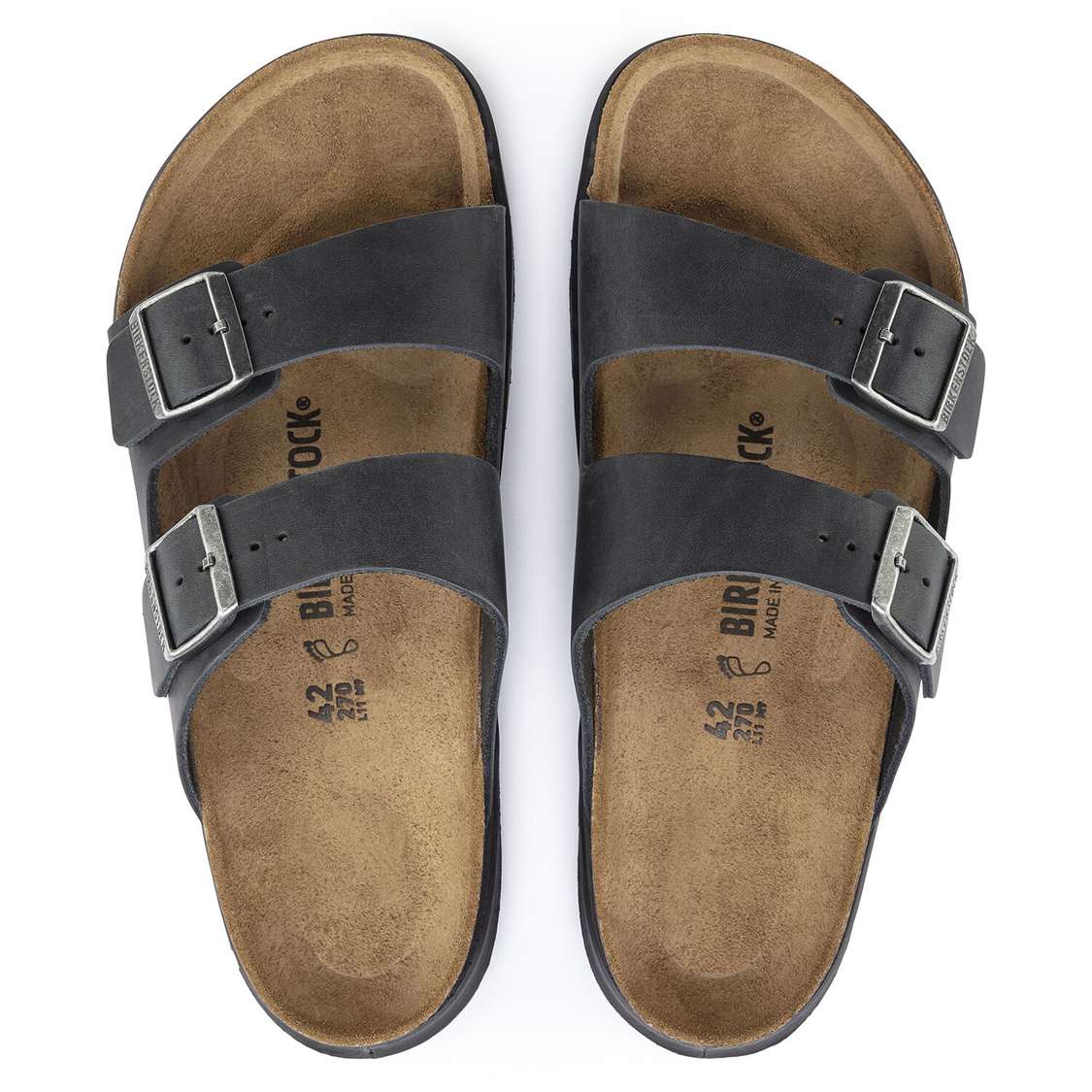 Birkenstock Arizona Cross Town Oiled Leather Two Strap Sandals Black | hNPJQAyfkNz