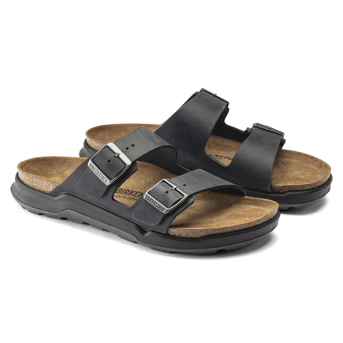 Birkenstock Arizona Cross Town Oiled Leather Two Strap Sandals Black | hNPJQAyfkNz