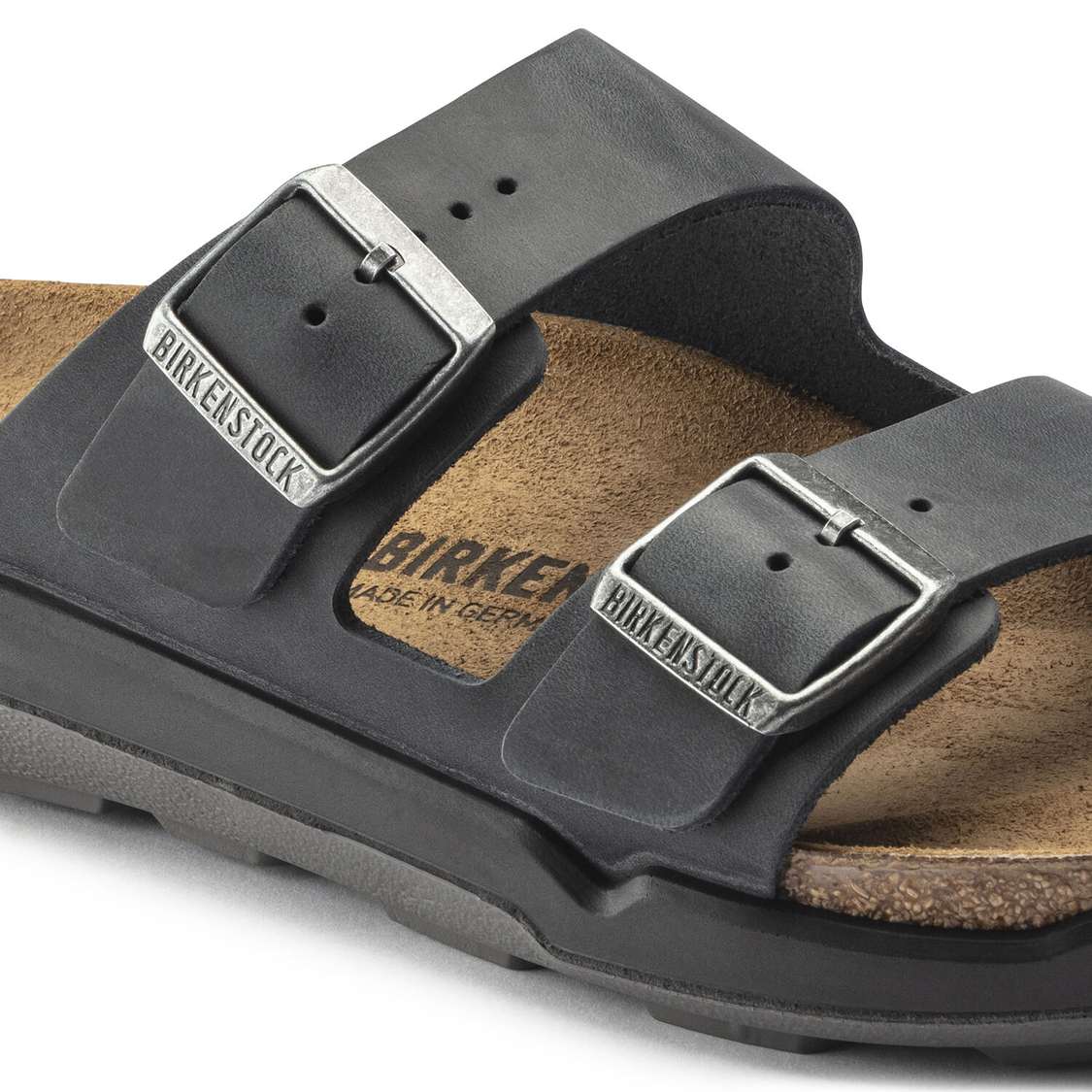 Birkenstock Arizona Cross Town Oiled Leather Two Strap Sandals Black | hNPJQAyfkNz