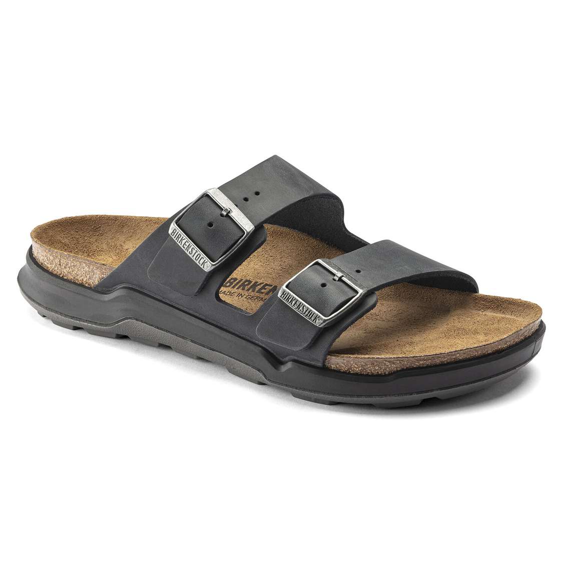 Birkenstock Arizona Cross Town Oiled Leather Two Strap Sandals Black | hNPJQAyfkNz