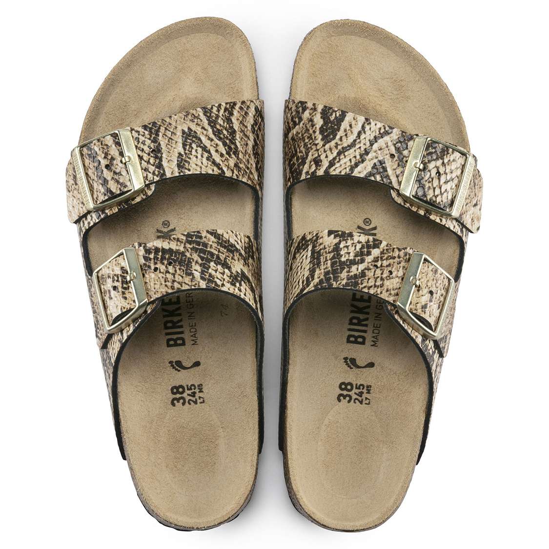 Birkenstock Arizona Embossed Leather Two Strap Sandals Snake Beige | PT3kM4fAaoo