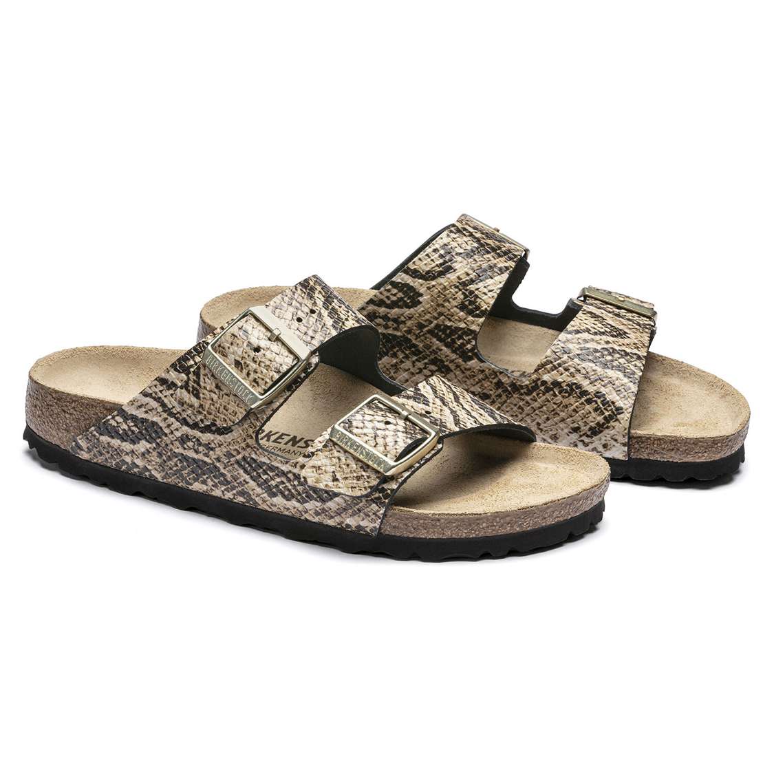 Birkenstock Arizona Embossed Leather Two Strap Sandals Snake Beige | PT3kM4fAaoo