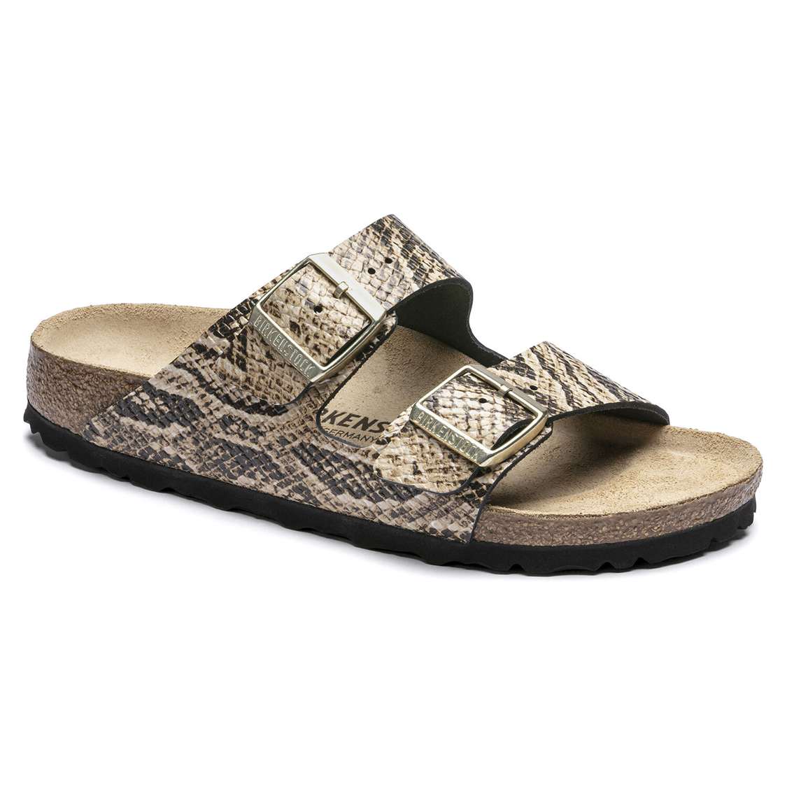 Birkenstock Arizona Embossed Leather Two Strap Sandals Snake Beige | PT3kM4fAaoo